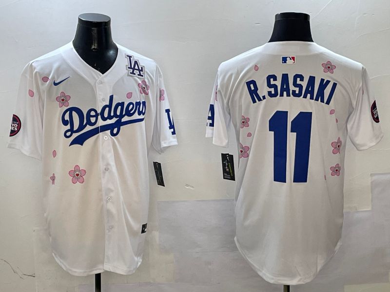 Men Los Angeles Dodgers #11 R.Sasaki White Sakura Edition 2025 Nike MLB Jersey style 4->los angeles dodgers->MLB Jersey
